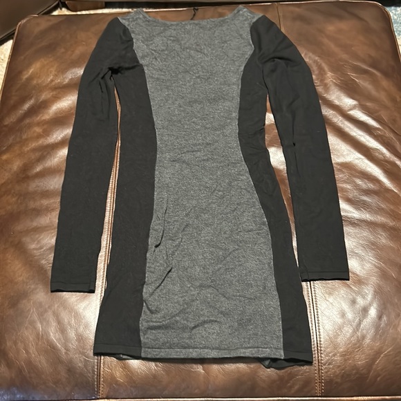 Express Grey/ Black Color Block Tight Fitting  Ruched Dress - Picture 4 of 4